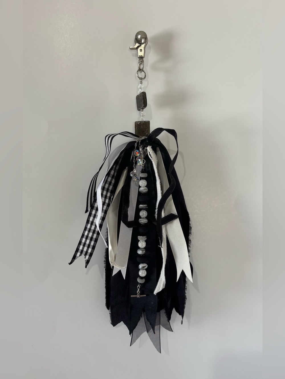 Romantic Black & White Tassel w Aromatherapy Bracelet 
Bag/Keychain/Car Charm